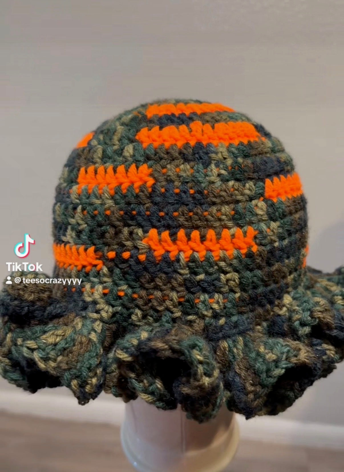Camouflage & Orange Ruffle Hat.