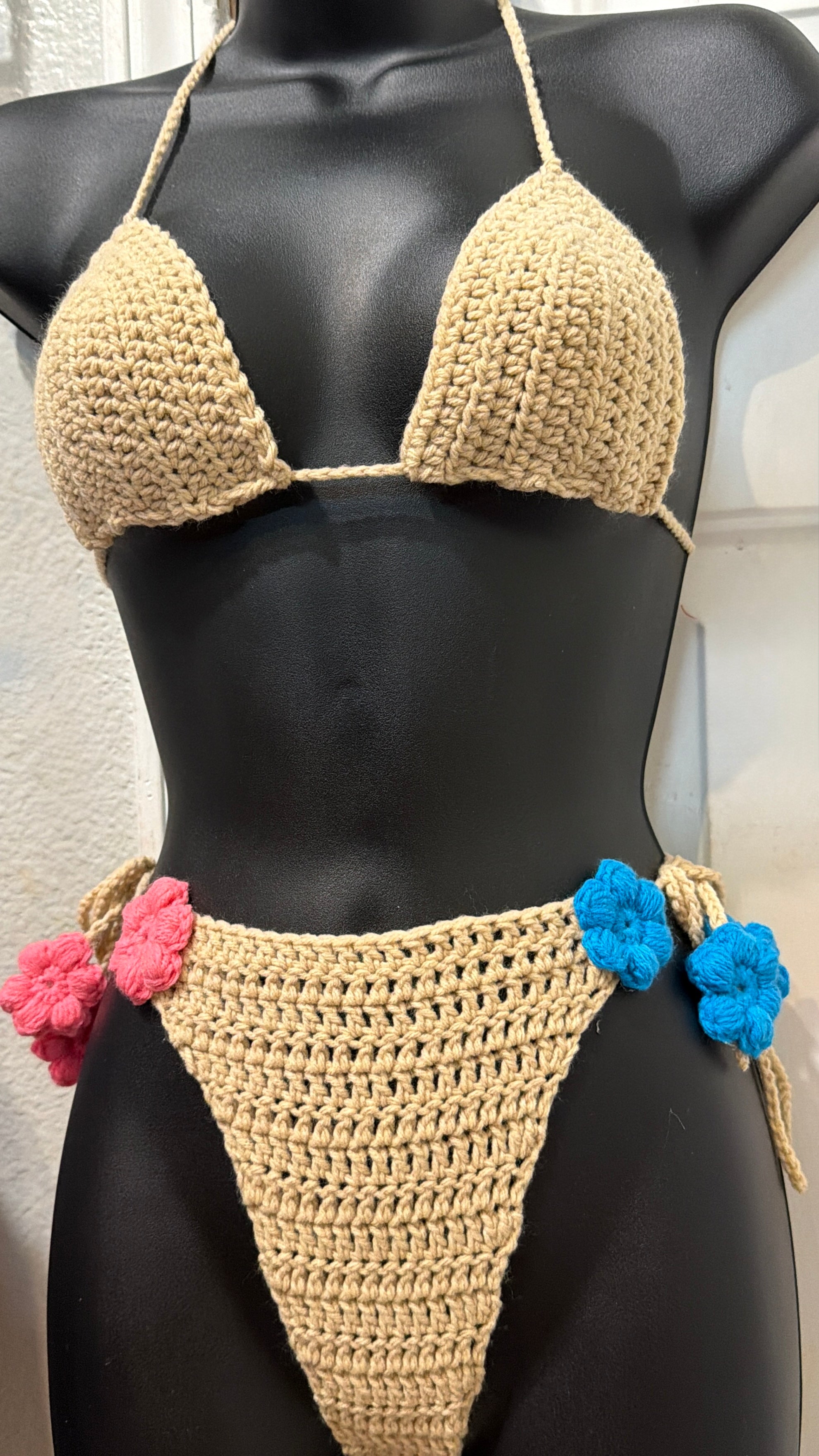 Crochet Puff Flowers Bikini Set